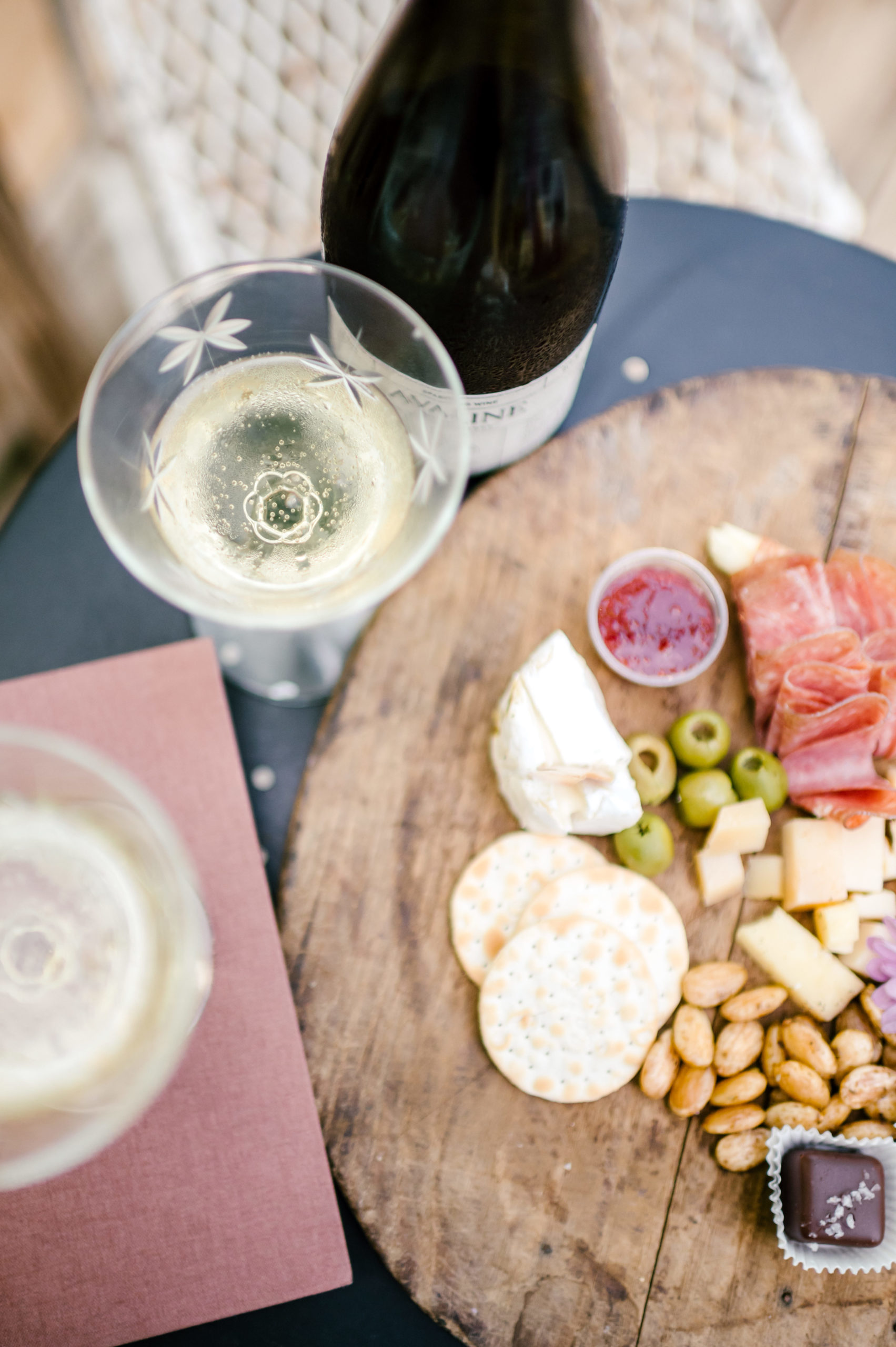 Charcuterie board and wine