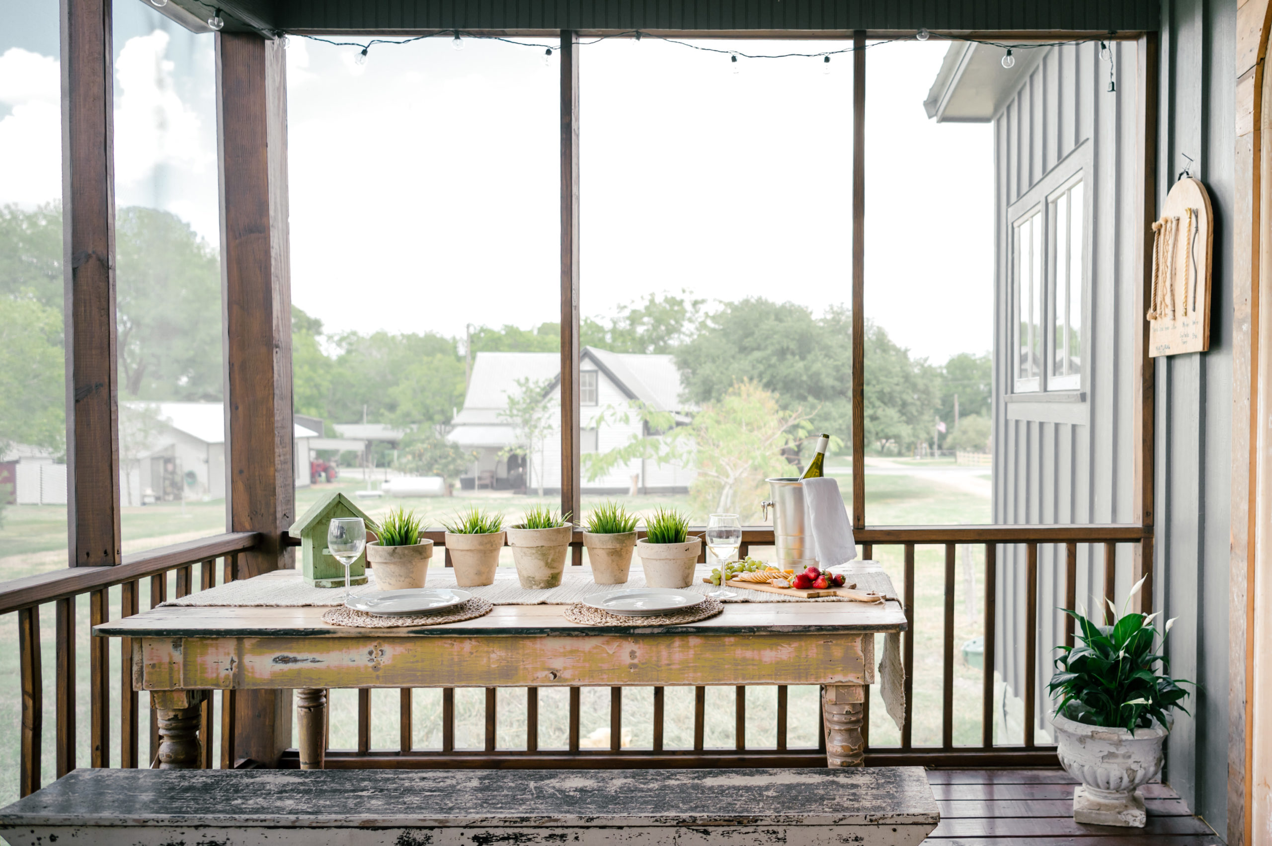 Wooden table with table setting