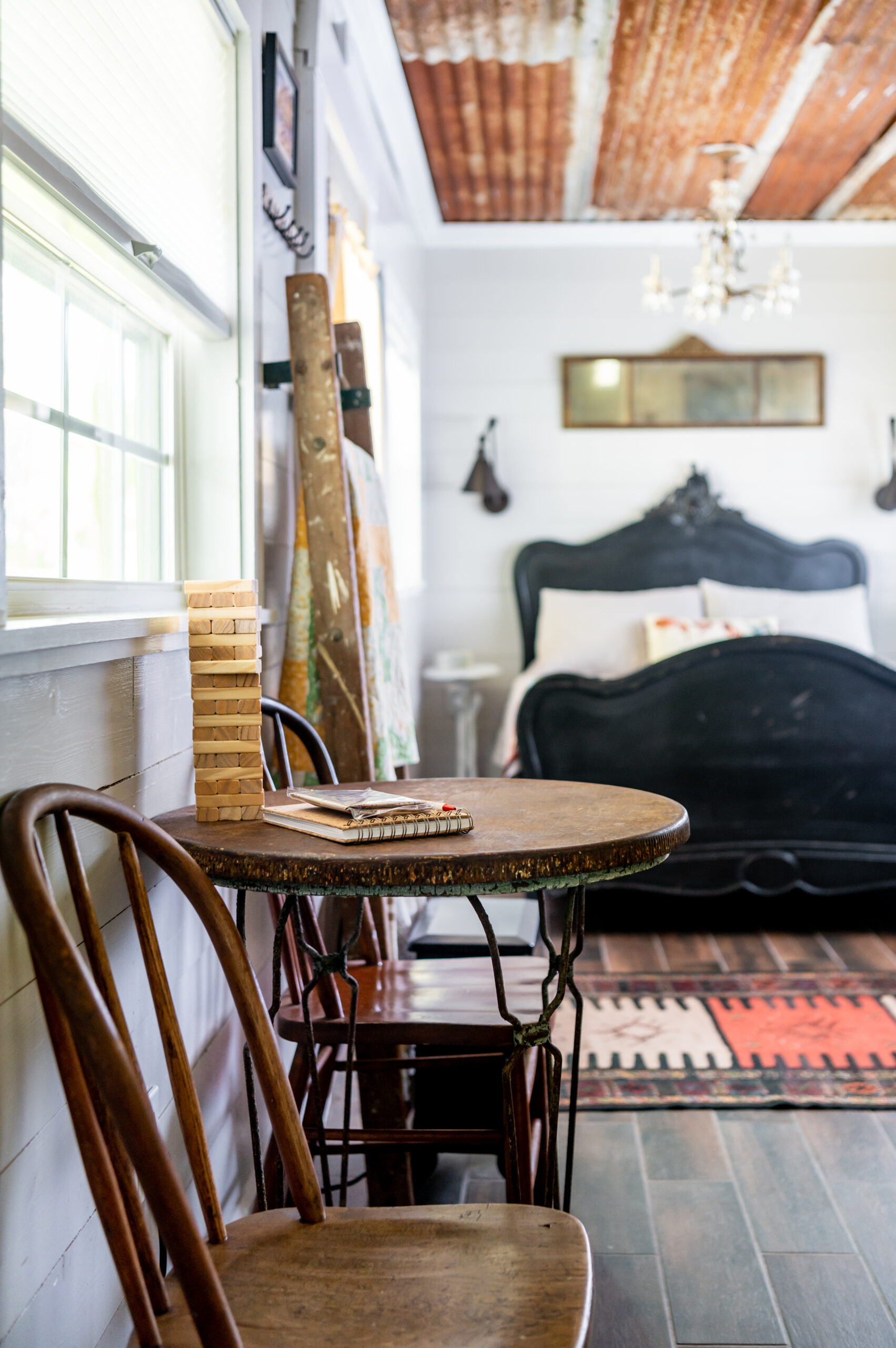 Interior design photography of rustic bedroom at The Roost & Flown the Coop