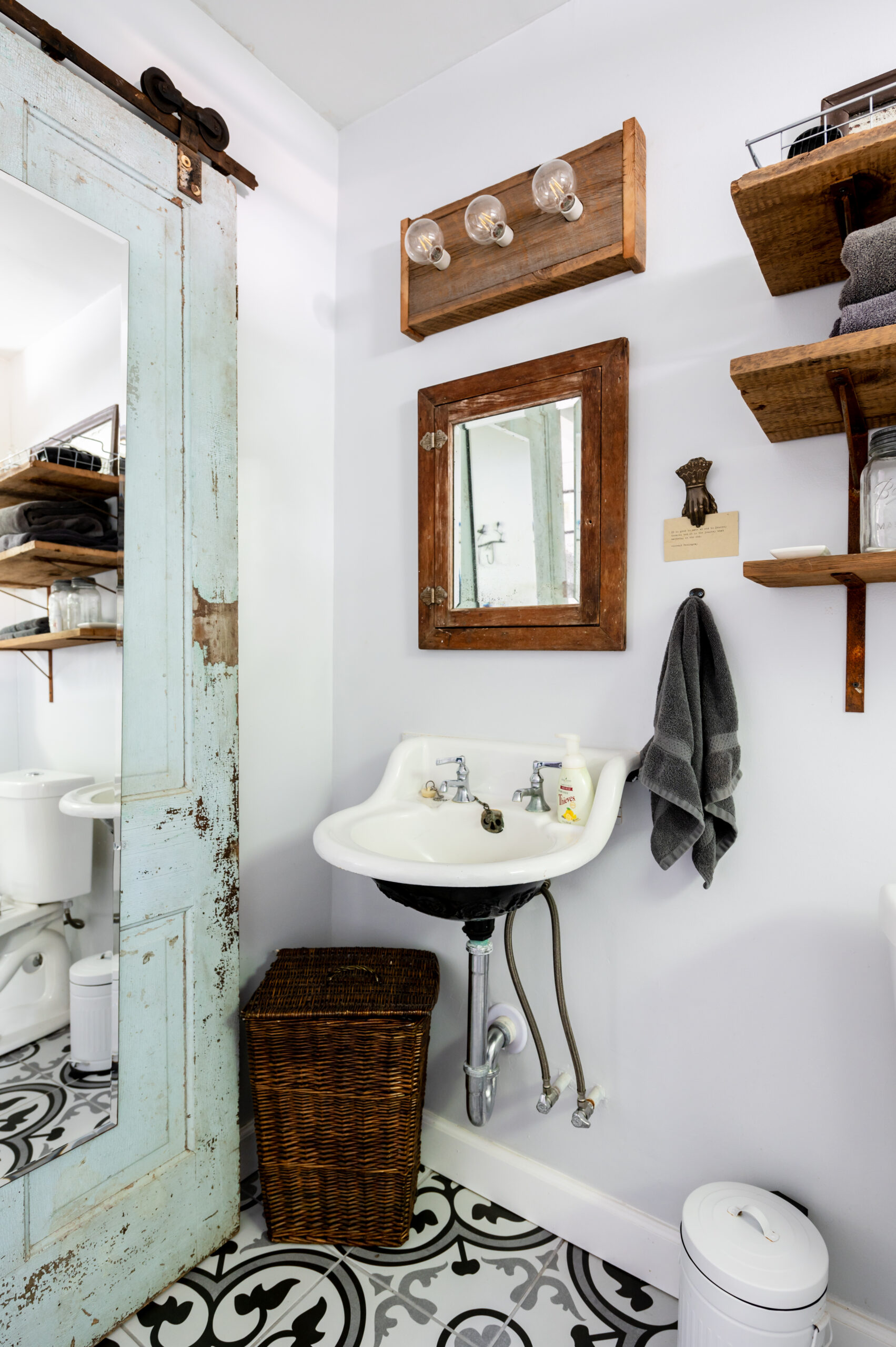 Interior design photography of rustic bathroom at The Roost & Flown the Coop