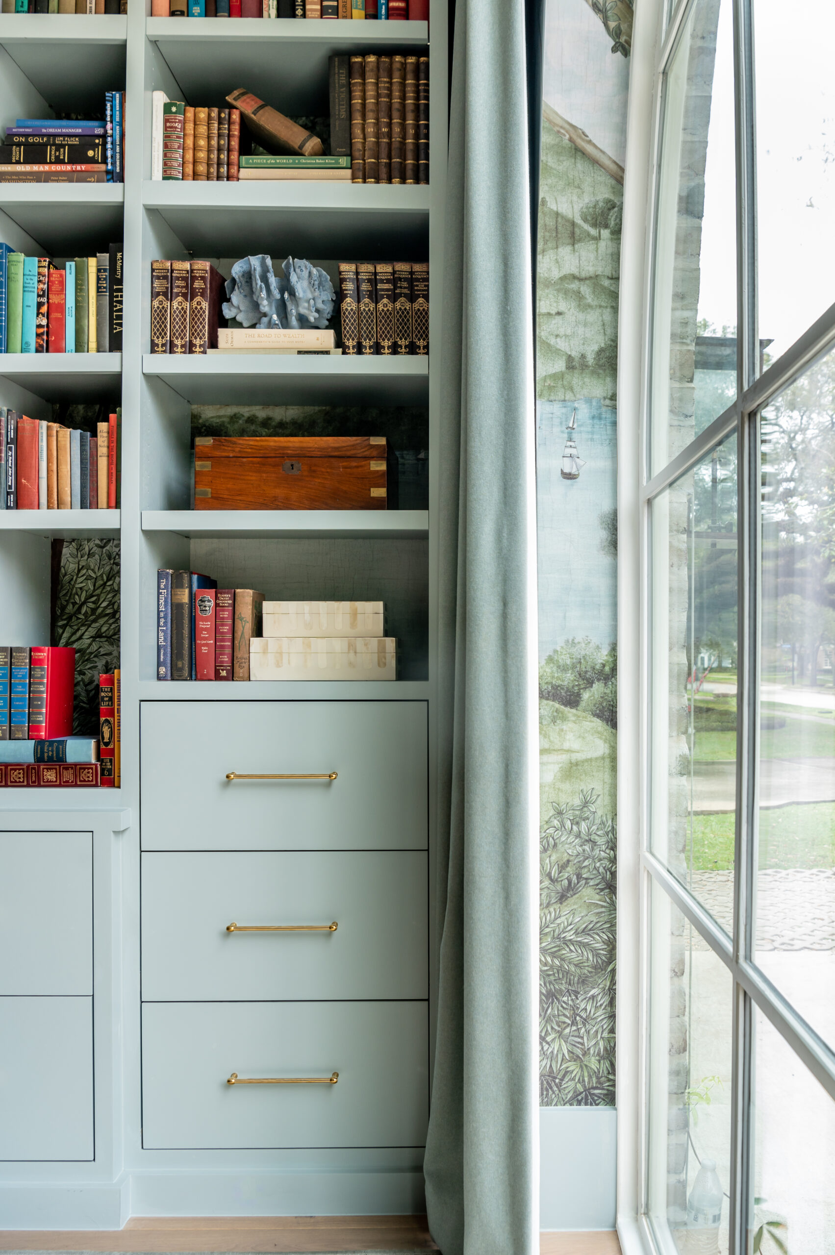 Office interior design of bookshelf