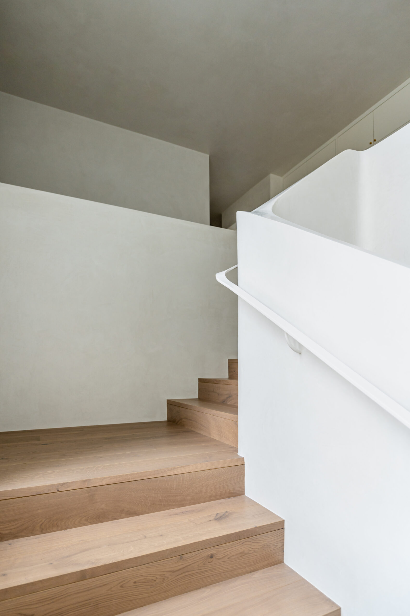 Bright and white wooden staircase