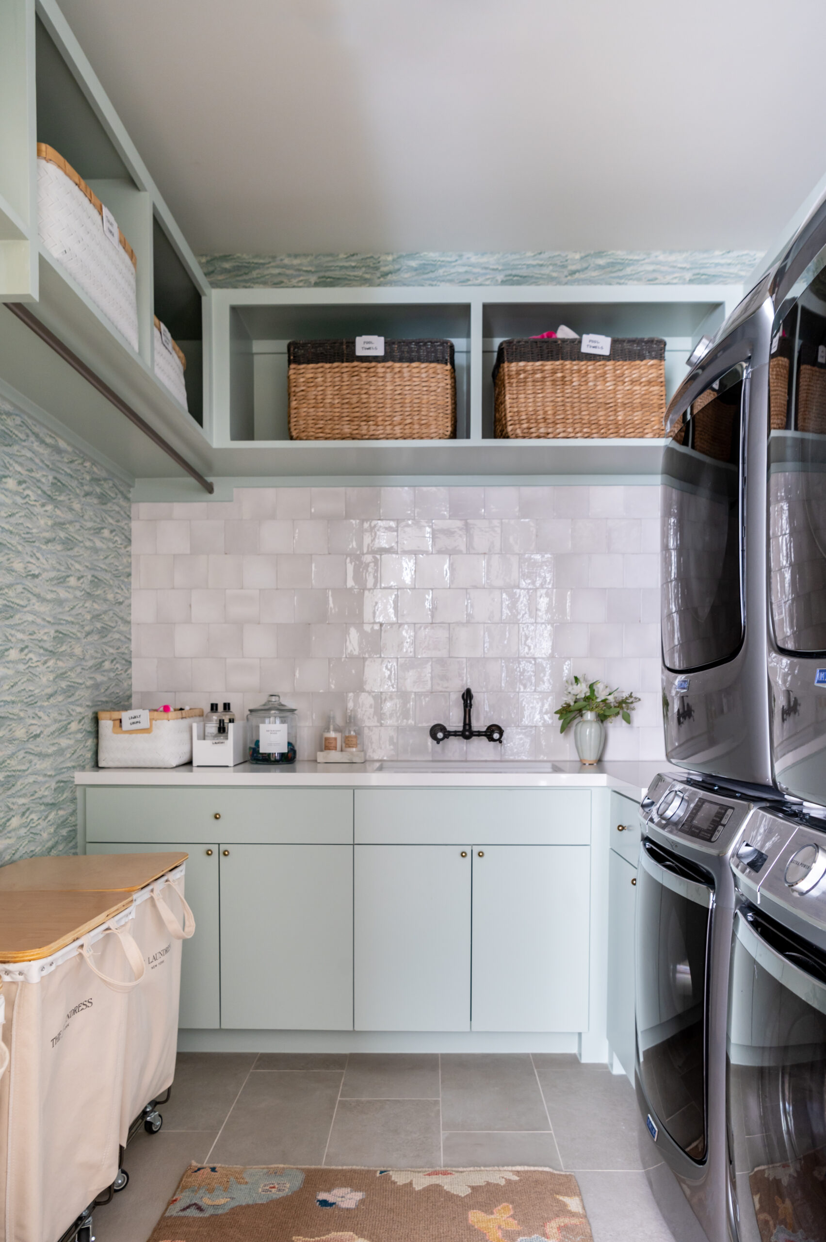 Laundry room interior design with bright colors