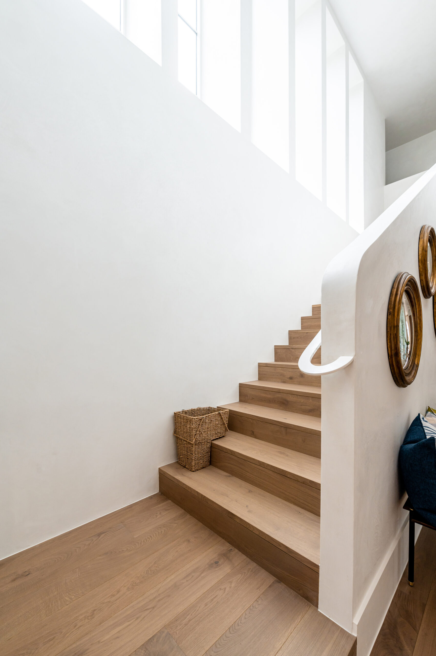 Bright and white wooden staircase