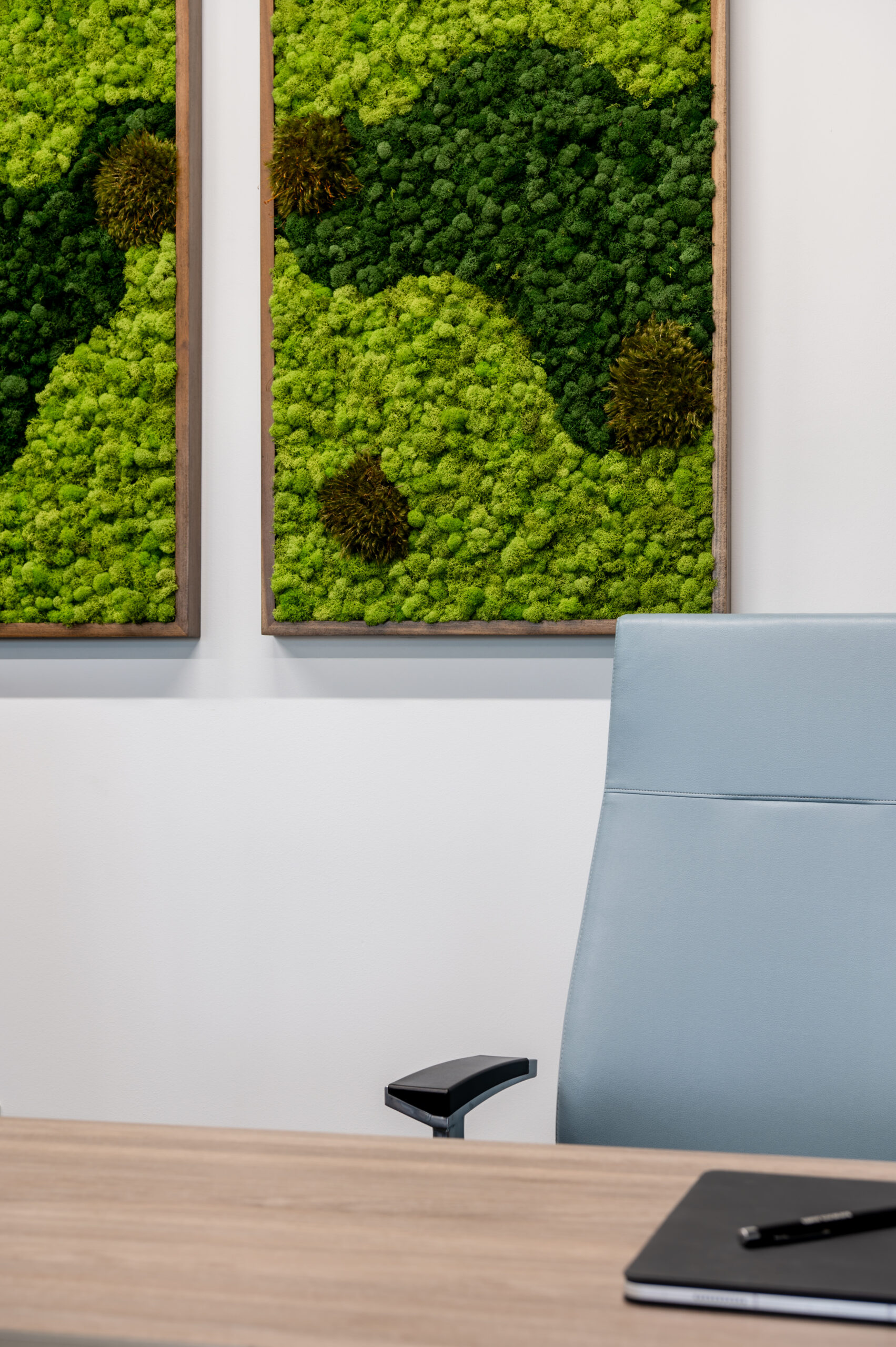 Office interior design with plant art work
