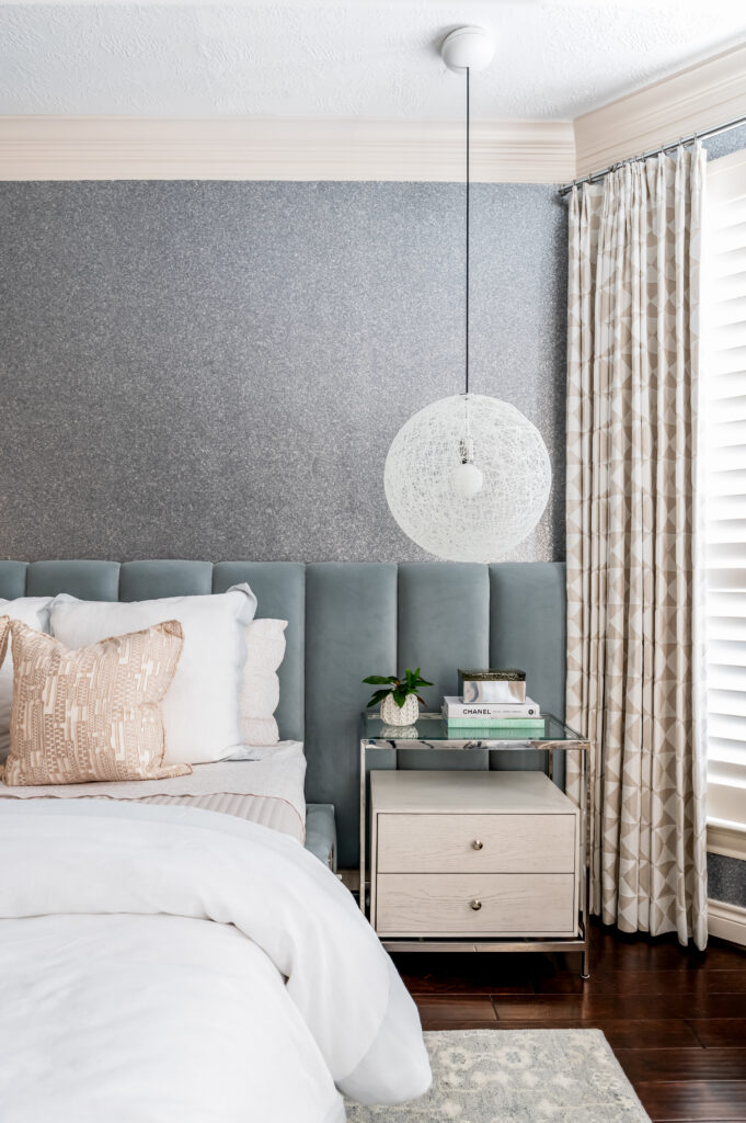 Texas primary bedroom interior design branding for Lyrd Interiors