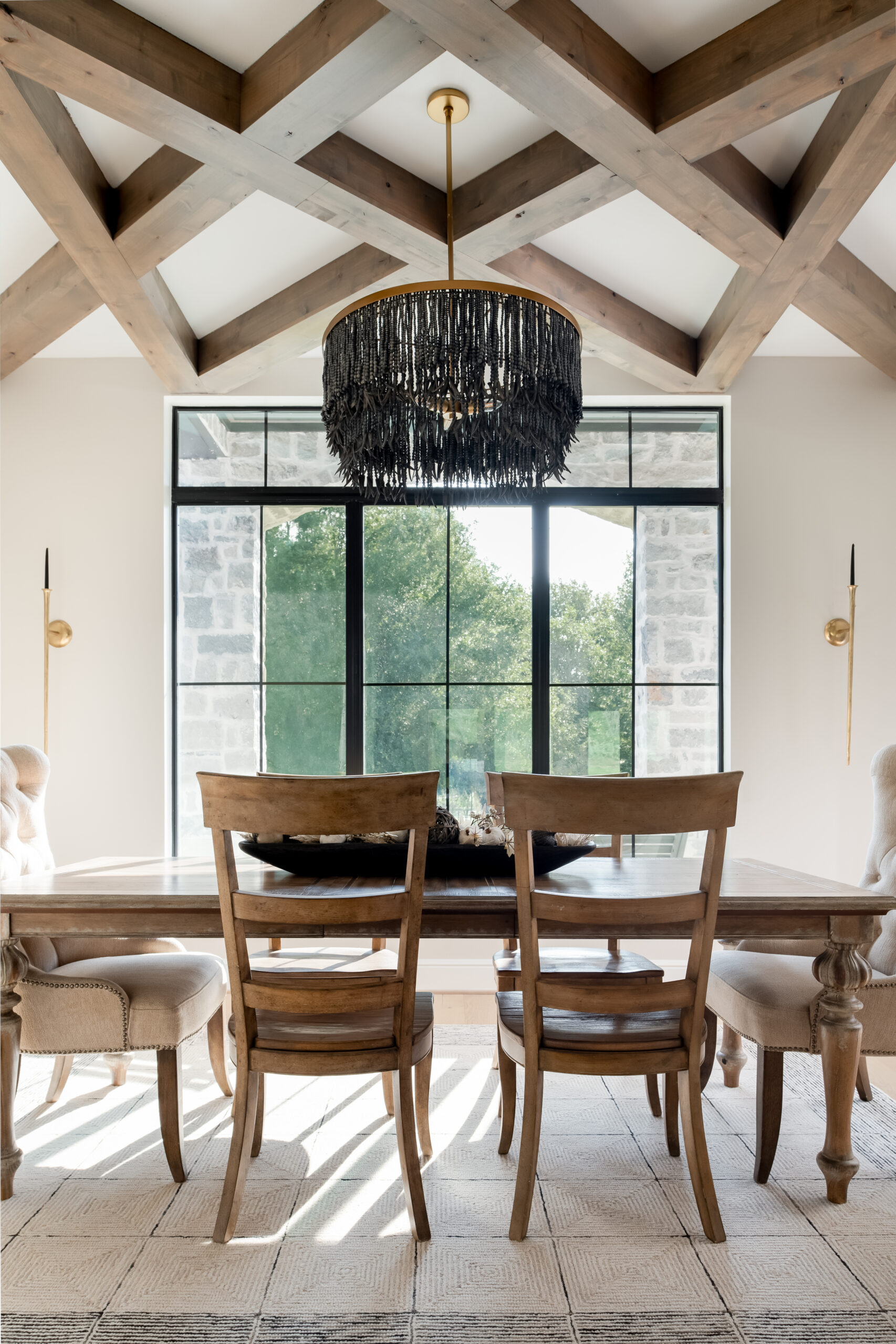 Custom home photography of dining room with wooden table and chairs