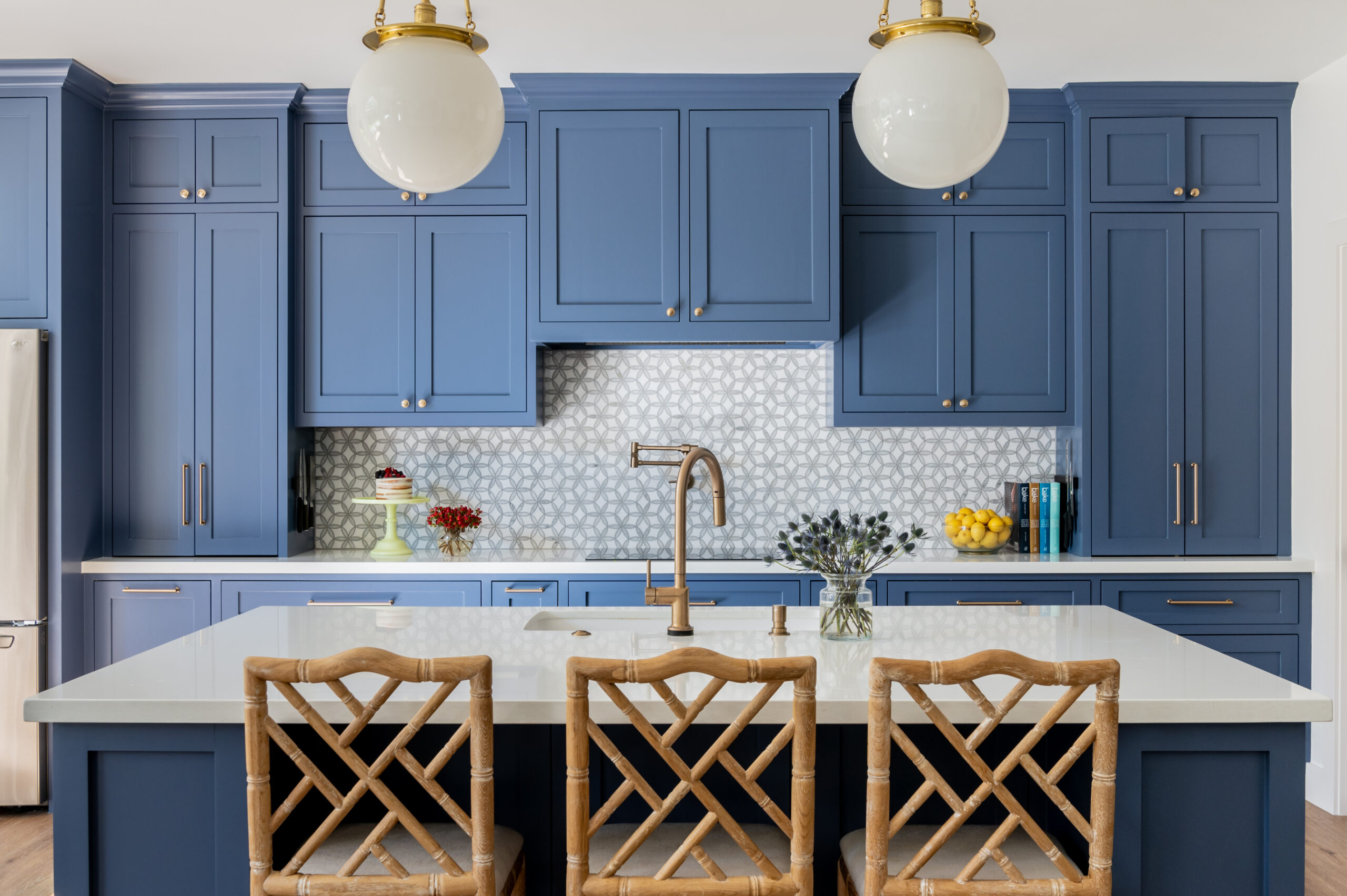 Beautiful bright and blue kitchen interior design for an interior photography shoot