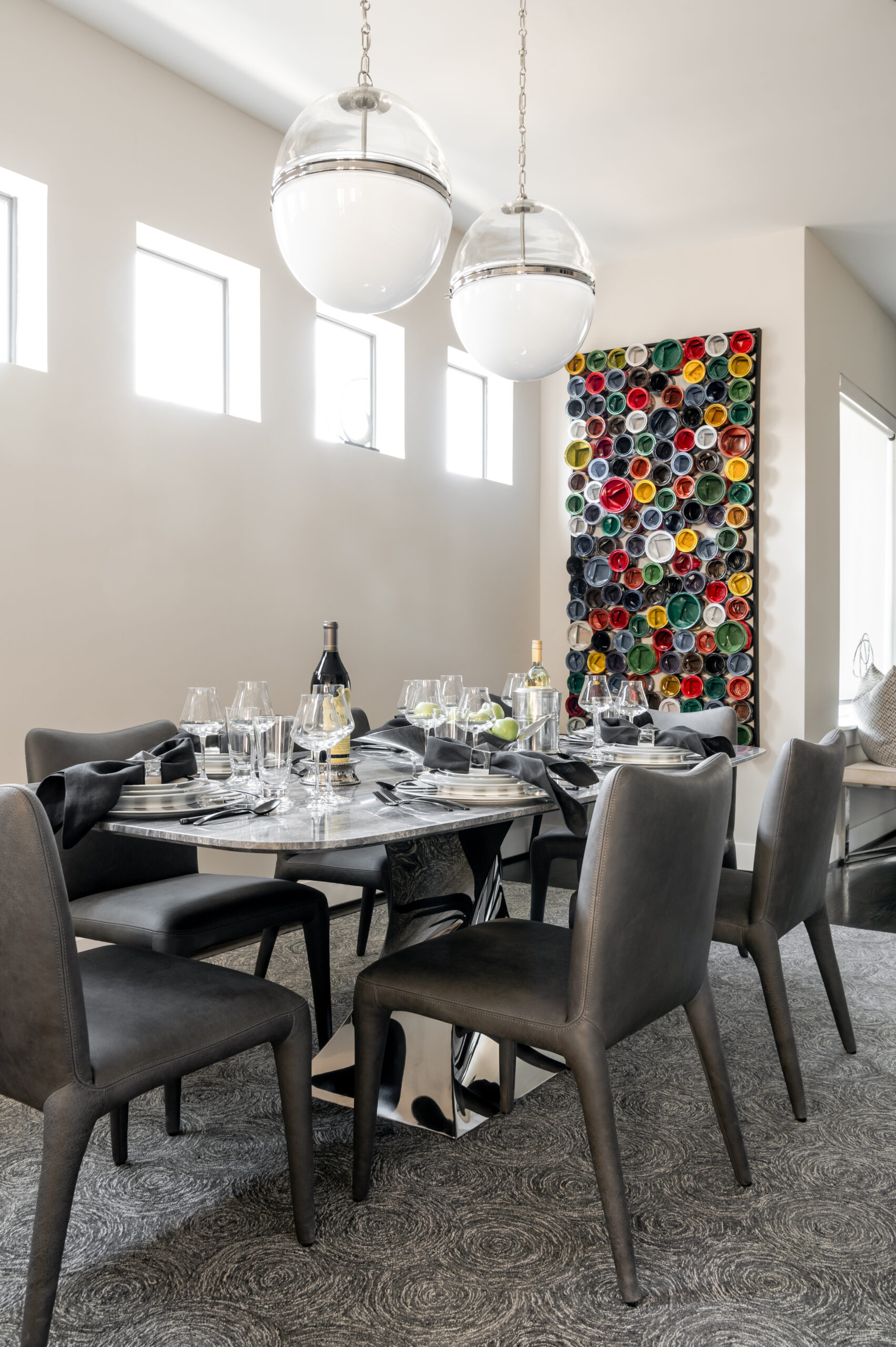 Dining room interior design with funky wall art