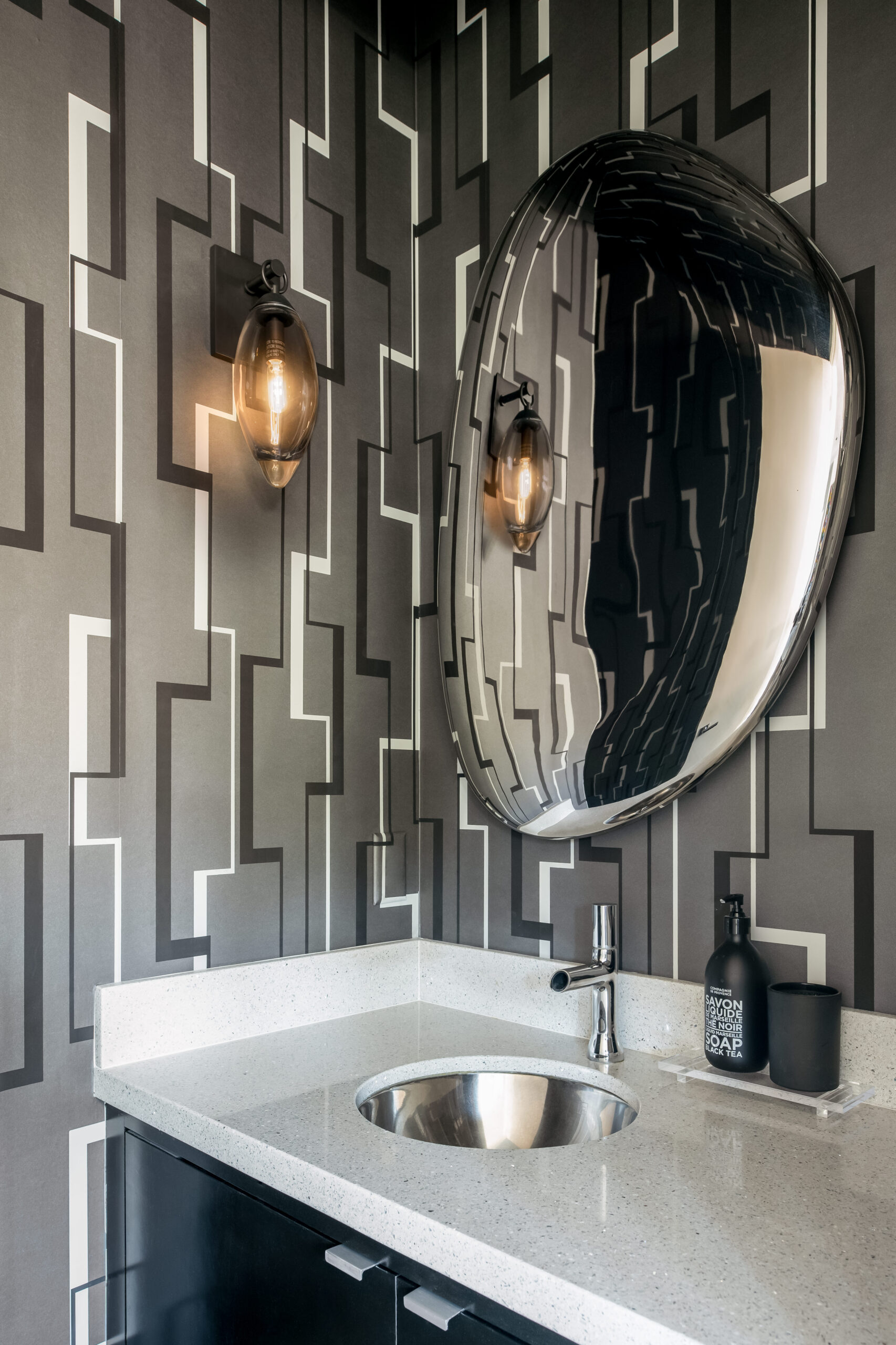 Luxury bathroom interior design with modern wallpaper