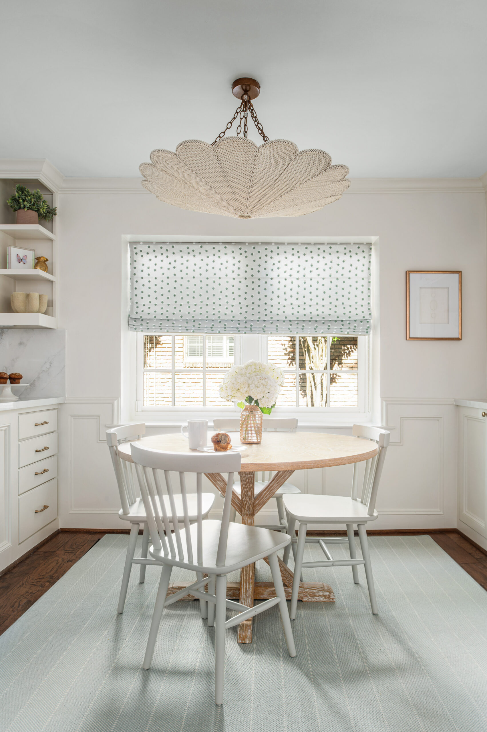 Modern bright dining room ideal for interior design publications focusing on elegant dining room design.
